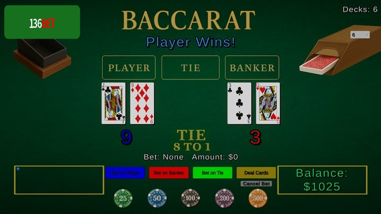 Regras b&aacute;sicas do Bacar&aacute; adaptadas &agrave; 136Bet